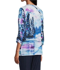 Allison Daley Alpine Breeze Print 3/4 Sleeve Crew Neck Knit Top