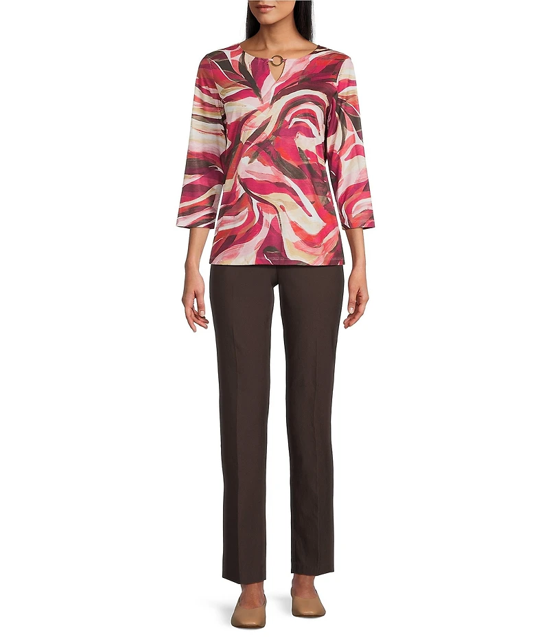 Allison Daley Autumn Zebra Print 3/4 Sleeve Keyhole Neck Knit Top
