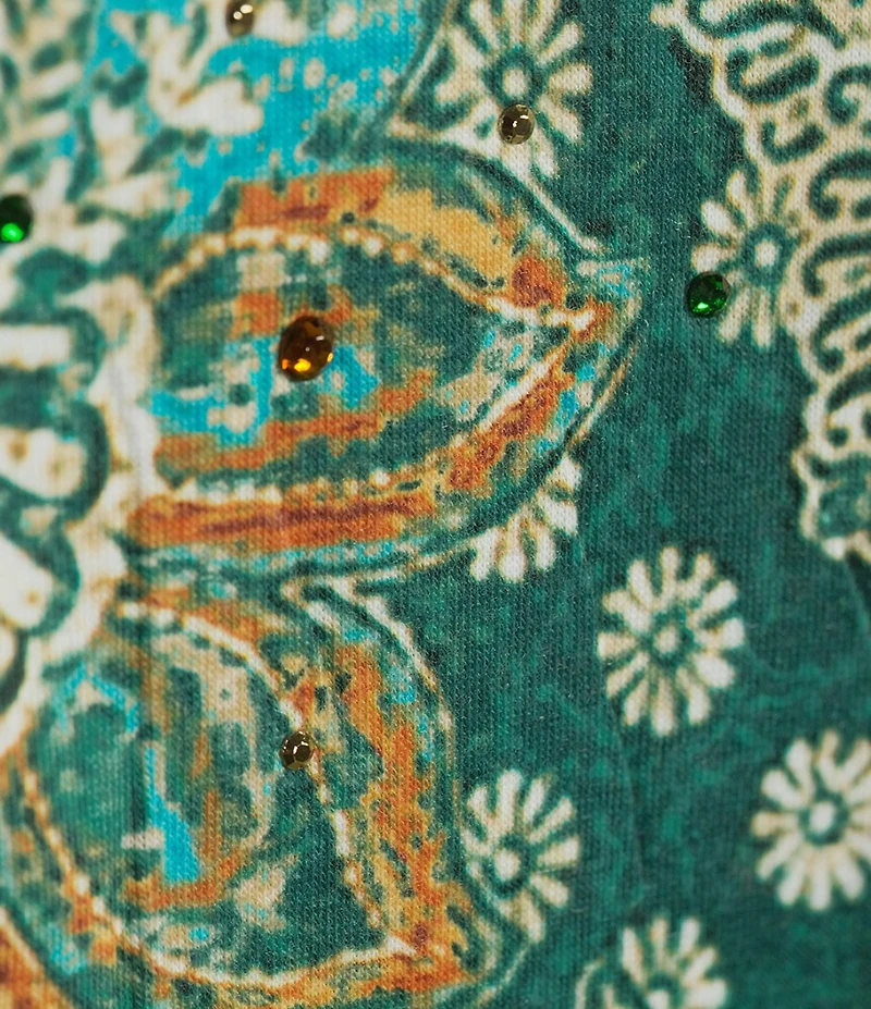 Allison Daley Batik Floral Print 3/4 Sleeve Keyhole Neck Knit Top