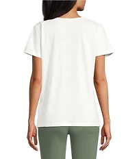 Allison Daley Beaded Embroidery Short Sleeve V-Neck Knit Top