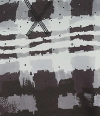 Allison Daley Black Abstract Checks Print 3/4 Sleeve Crew Neck Knit Top