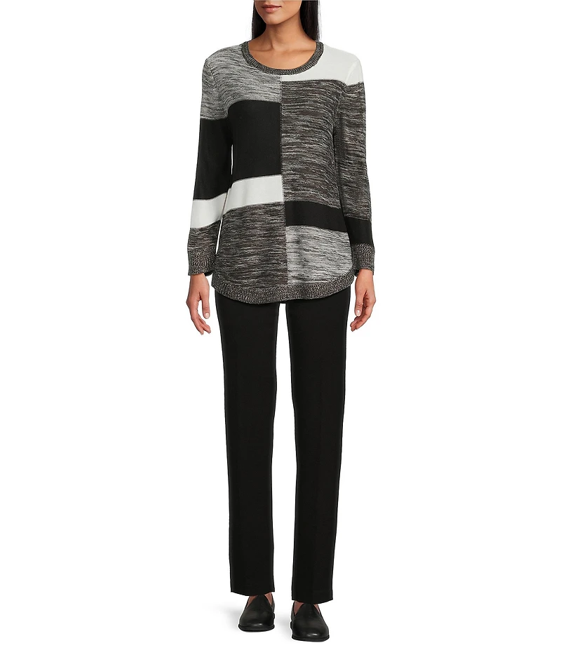 Allison Daley Black Snow White Long Sleeve Crew Neck Sweater