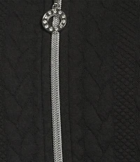 Allison Daley Black Cable Embellished Quilted Sleeveless Two-Way Zip-Up Vest