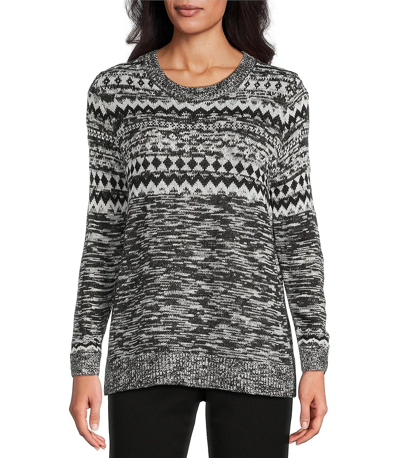 Allison Daley Black Snow White Long Sleeve Crew Neck Sweater