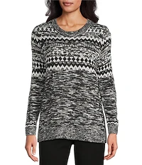 Allison Daley Black Snow White Long Sleeve Crew Neck Sweater