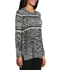 Allison Daley Black Snow White Long Sleeve Crew Neck Sweater
