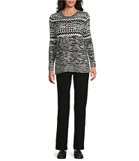 Allison Daley Black Snow White Long Sleeve Crew Neck Sweater
