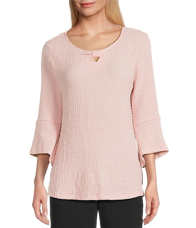 Allison Daley Plus Safari Floral Print 3/4 Sleeve Keyhole Neck