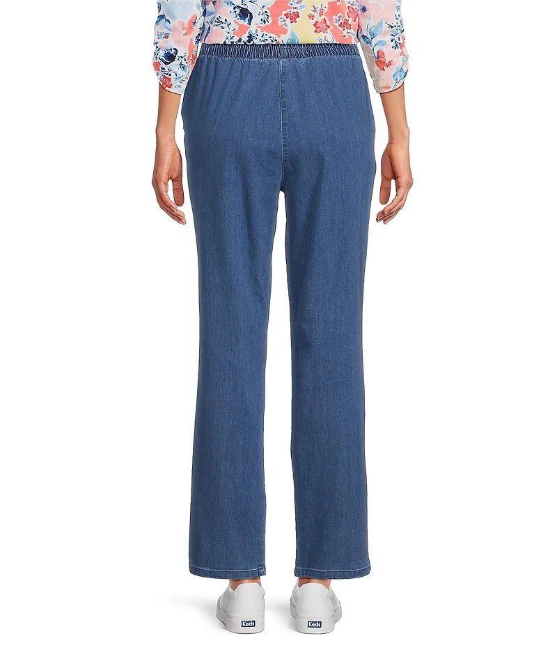 Allison Daley Chambray Straight Leg Stretch Denim Elastic Waist Pull-On Jeans