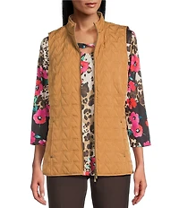 Allison Daley Chevron Sleeveless Two Way Zip Up Woven Quilted Vest