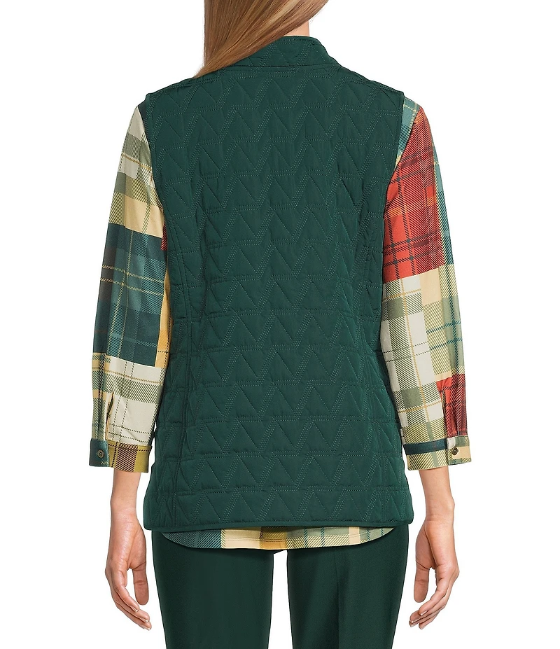 Allison Daley Chevron Sleeveless Two Way Zip Up Woven Quilted Vest