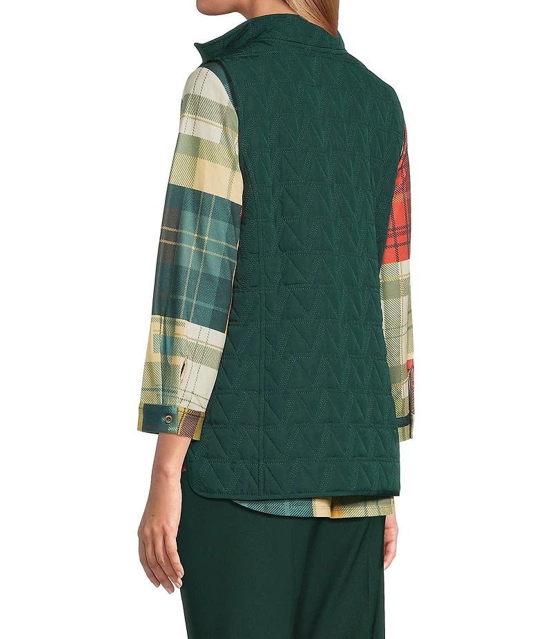 Allison Daley Chevron Sleeveless Two Way Zip Up Woven Quilted Vest