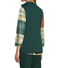 Allison Daley Chevron Sleeveless Two Way Zip Up Woven Quilted Vest