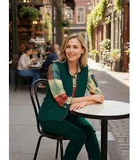 Allison Daley Chevron Sleeveless Two Way Zip Up Woven Quilted Vest