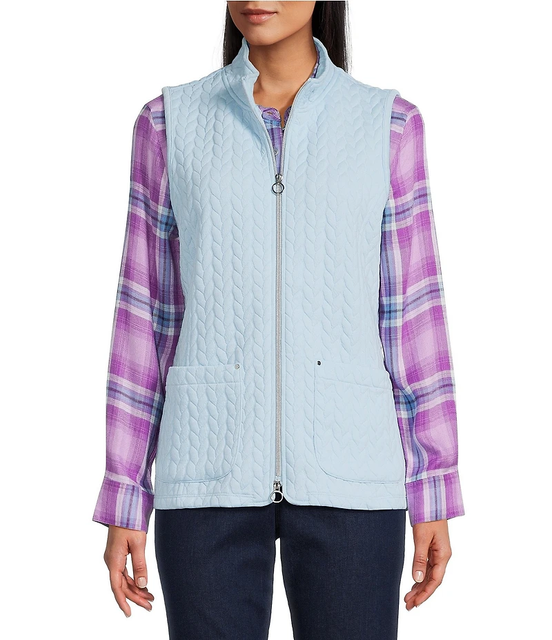 Allison Daley Cool Blue Sleeveless Two Way Zip Up Knit Quilt Vest