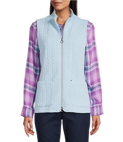 Allison Daley Cool Blue Sleeveless Two Way Zip Up Knit Quilt Vest