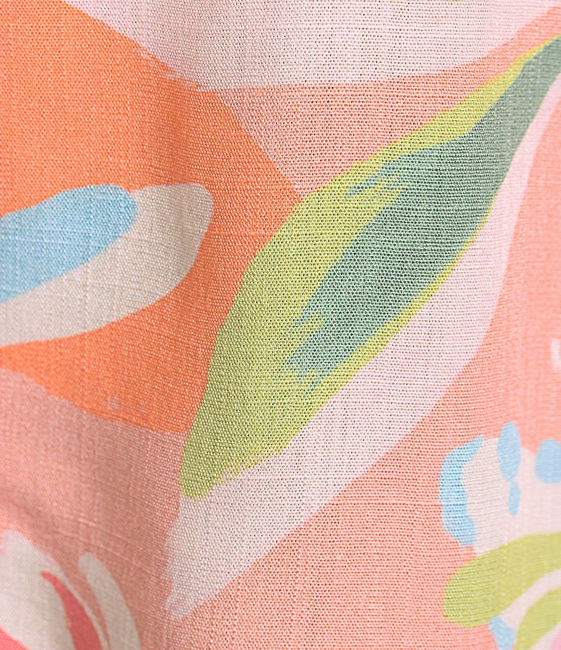 Allison Daley Desert Flower Print 3/4 Tie Sleeve Point Collar Button Front Blouse