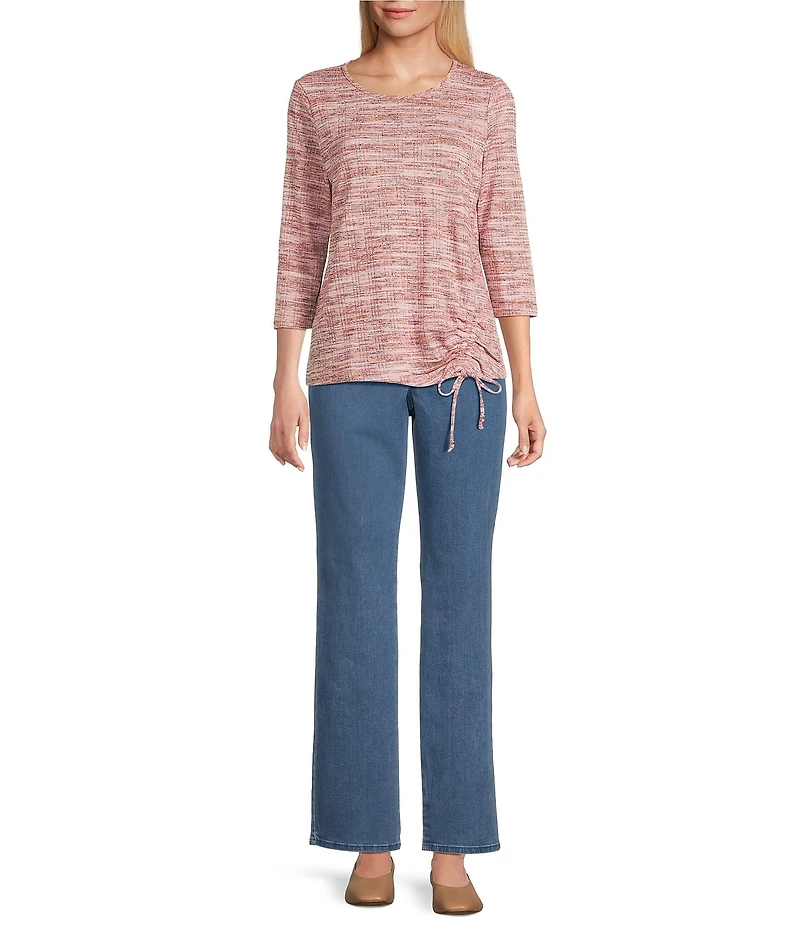 Allison Daley Embellished Blush 3/4 Sleeve Crew Neck Knit Top