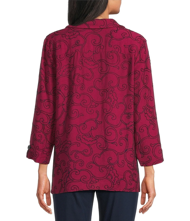 Allison Daley Embroidered 3/4 Sleeve Point Collar Button Front Blouse