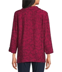 Allison Daley Embroidered 3/4 Sleeve Point Collar Button Front Blouse