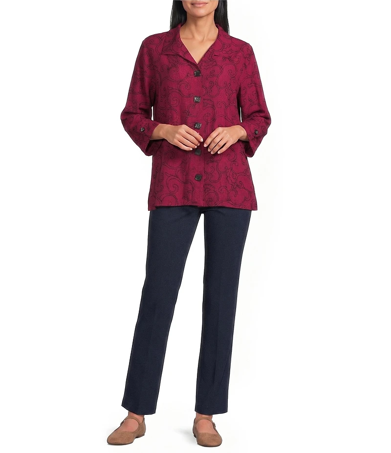Allison Daley Embroidered 3/4 Sleeve Point Collar Button Front Blouse