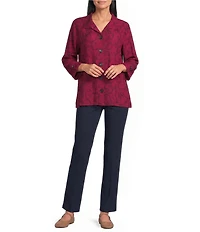 Allison Daley Embroidered 3/4 Sleeve Point Collar Button Front Blouse
