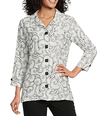 Allison Daley Embroidered 3/4 Sleeve Point Collar Button Front Blouse