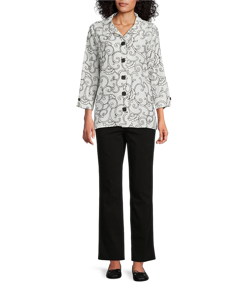 Allison Daley Embroidered 3/4 Sleeve Point Collar Button Front Blouse