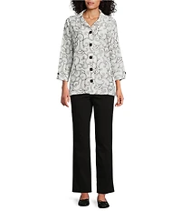 Allison Daley Embroidered 3/4 Sleeve Point Collar Button Front Blouse