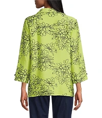 Allison Daley Embroidered 3/4 Sleeve Point Collar Button Front Blouse