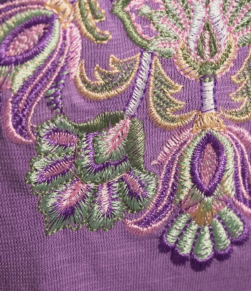 Allison Daley Embroidered Cap Sleeve Keyhole Neck Tie Front Knit Top