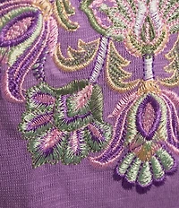 Allison Daley Embroidered Cap Sleeve Keyhole Neck Tie Front Knit Top