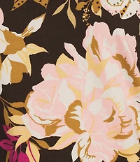 Allison Daley Espresso Botanic Rose Cascade Print 3/4 Sleeve Crew Neck Knit Top