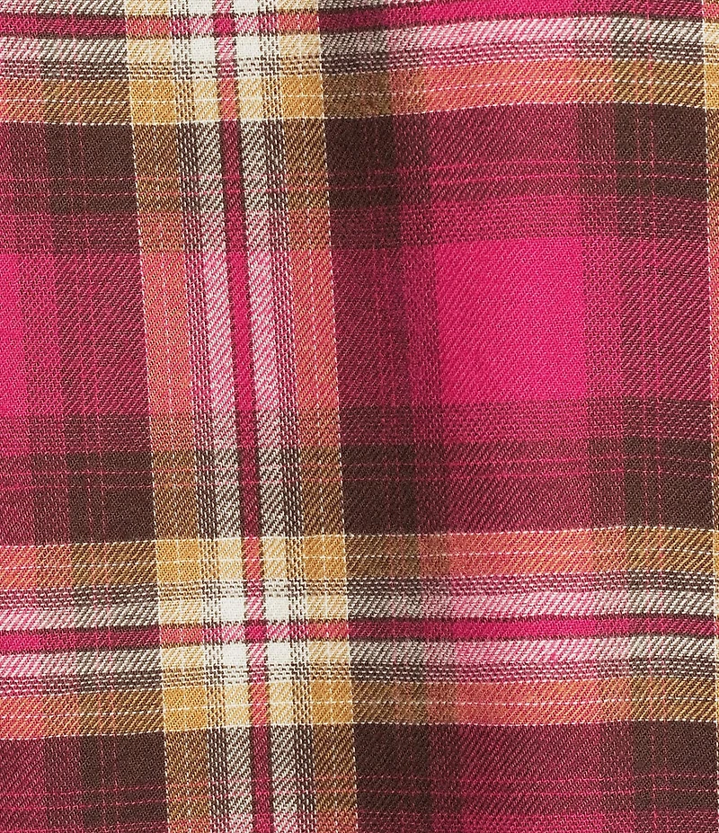Allison Daley Espresso Vivacious Plaid Print 3/4 Sleeve Point Collar Button Front Shirt