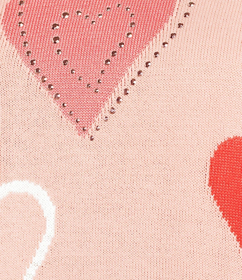 Allison Daley Floating Hearts 3/4 Sleeve Crew Neck Curve Hem Sweater