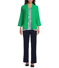 Allison Daley Floral Eyelet Knit 3/4 Sleeve Open Front Cardigan