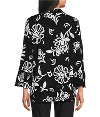 Allison Daley Floral Print 3/4 Flounce Sleeve Button Front Point Collar Top