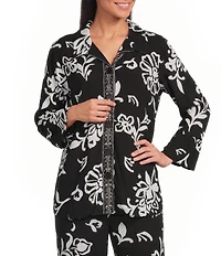 Allison Daley Floral Print 3/4 Flounce Sleeve Button Front Point Collar Top