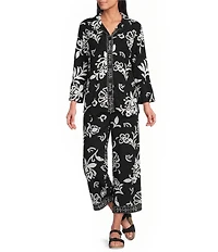 Allison Daley Floral Print 3/4 Flounce Sleeve Button Front Point Collar Top
