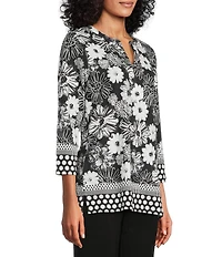 Allison Daley Floral Print 3/4 Sleeve V-Neck Top