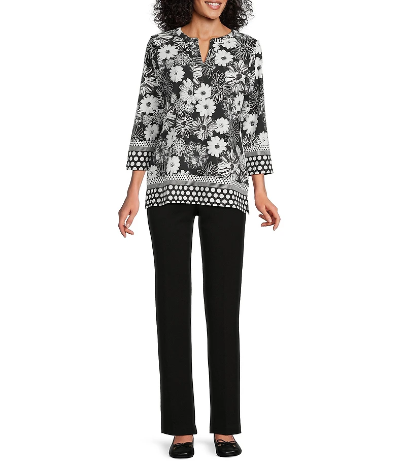 Allison Daley Floral Print 3/4 Sleeve V-Neck Top