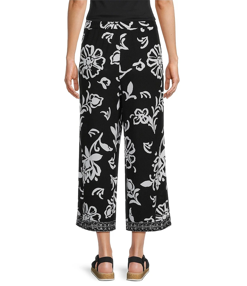Allison Daley Floral Print Pull-On Crinkle Soft Crop Pants