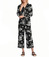 Allison Daley Floral Print Pull-On Crinkle Soft Crop Pants