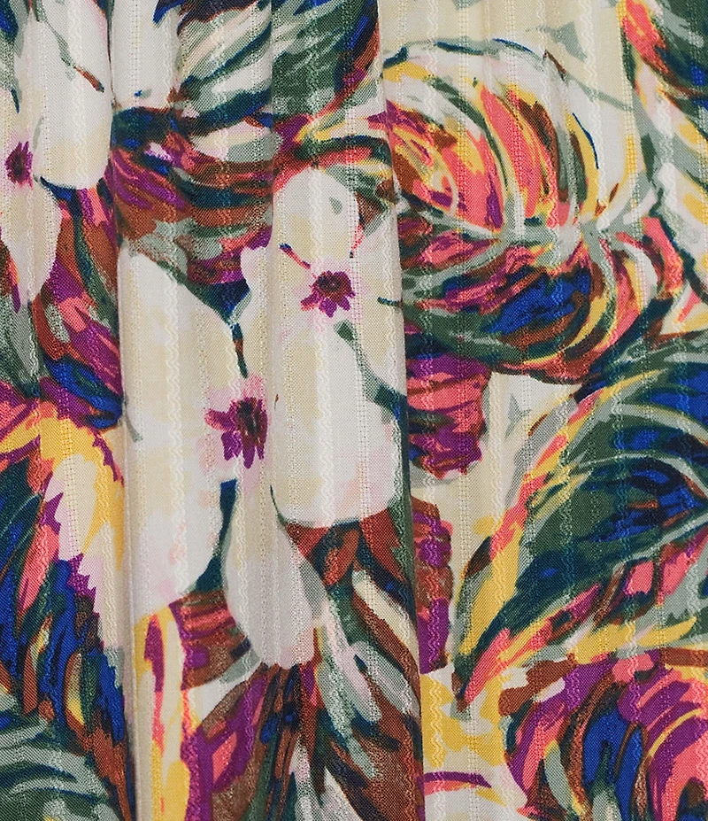 Allison Daley Floral Print Short Ruffle Sleeve Tassel V-Neck Top