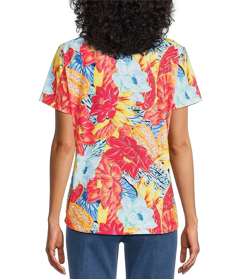 Allison Daley Floral Short Sleeve Crew Neck Top