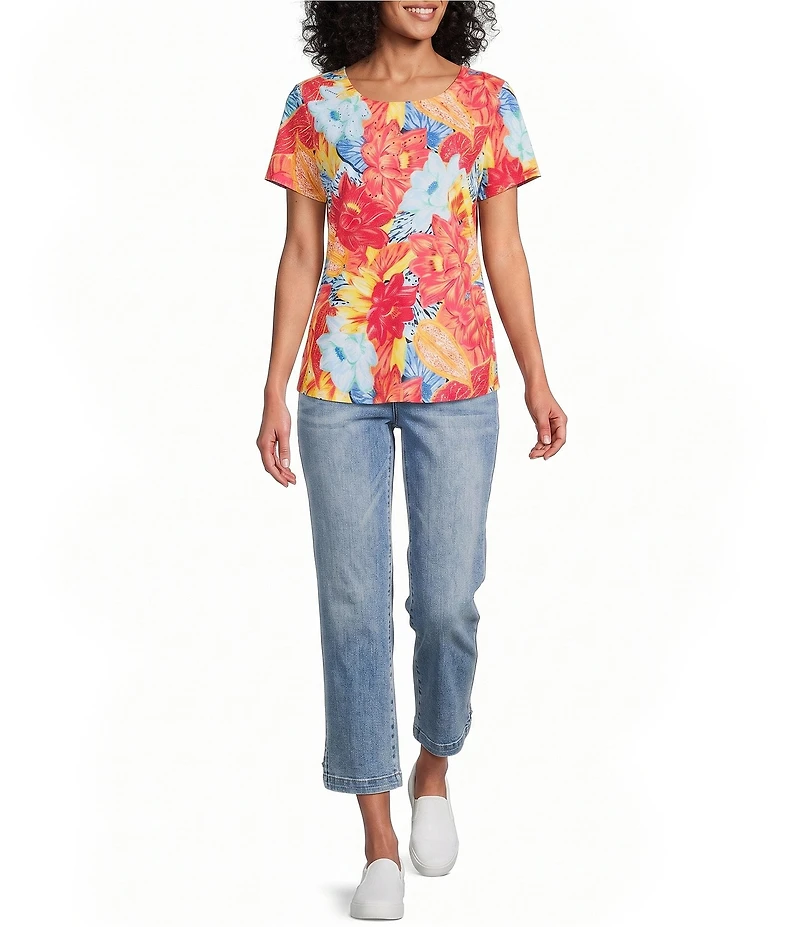 Allison Daley Floral Short Sleeve Crew Neck Top