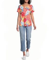 Allison Daley Floral Short Sleeve Crew Neck Top