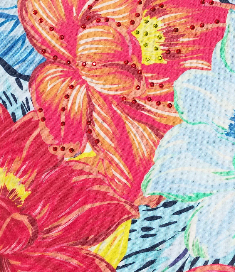 Allison Daley Floral Short Sleeve Crew Neck Top