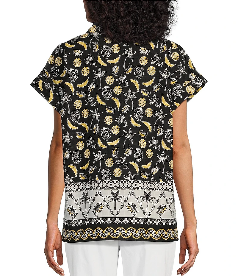 Allison Daley Fruit Print Cap Sleeve Point Collar Button-Front Shirt
