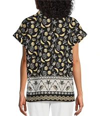 Allison Daley Fruit Print Cap Sleeve Point Collar Button-Front Shirt